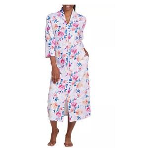Brand New Miss Elaine Relax Multi Floral White Sleep Dress Midi Women's S